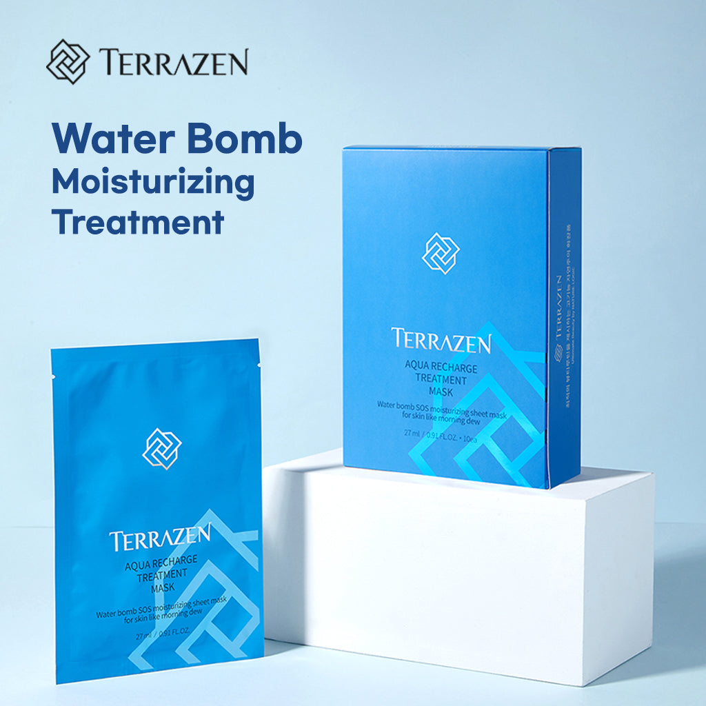 (Exp 08/25) Terrazen Aqua Recharge Treatment Mask 10pcs - Hydrating Hyaluronic facial water bomb treatment mask; enjoy endless moisture & barrier care - Bloom Concept