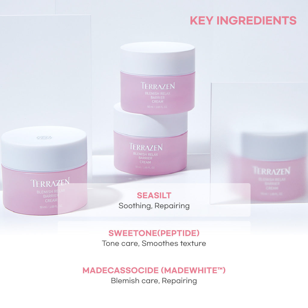 Terrazen Blemish Relax Barrier Cream 50ml - Clear Blemishes & Repair Sensitive Skin, Lightweight & Effective - Bloom Concept