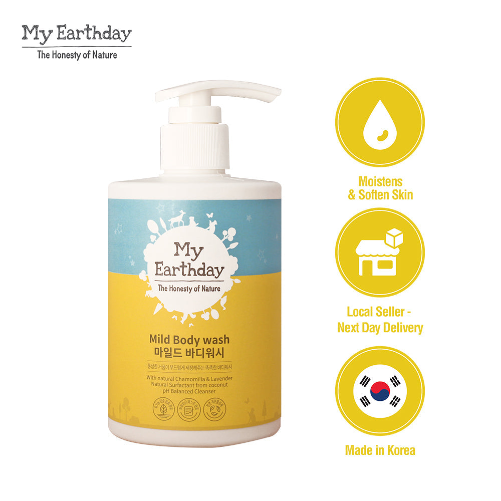 MyEarthday Mild Body Wash 300ml - formulated for Baby & Kids, Hypoallergenic, Soothing & Moisturizing - Bloom Concept