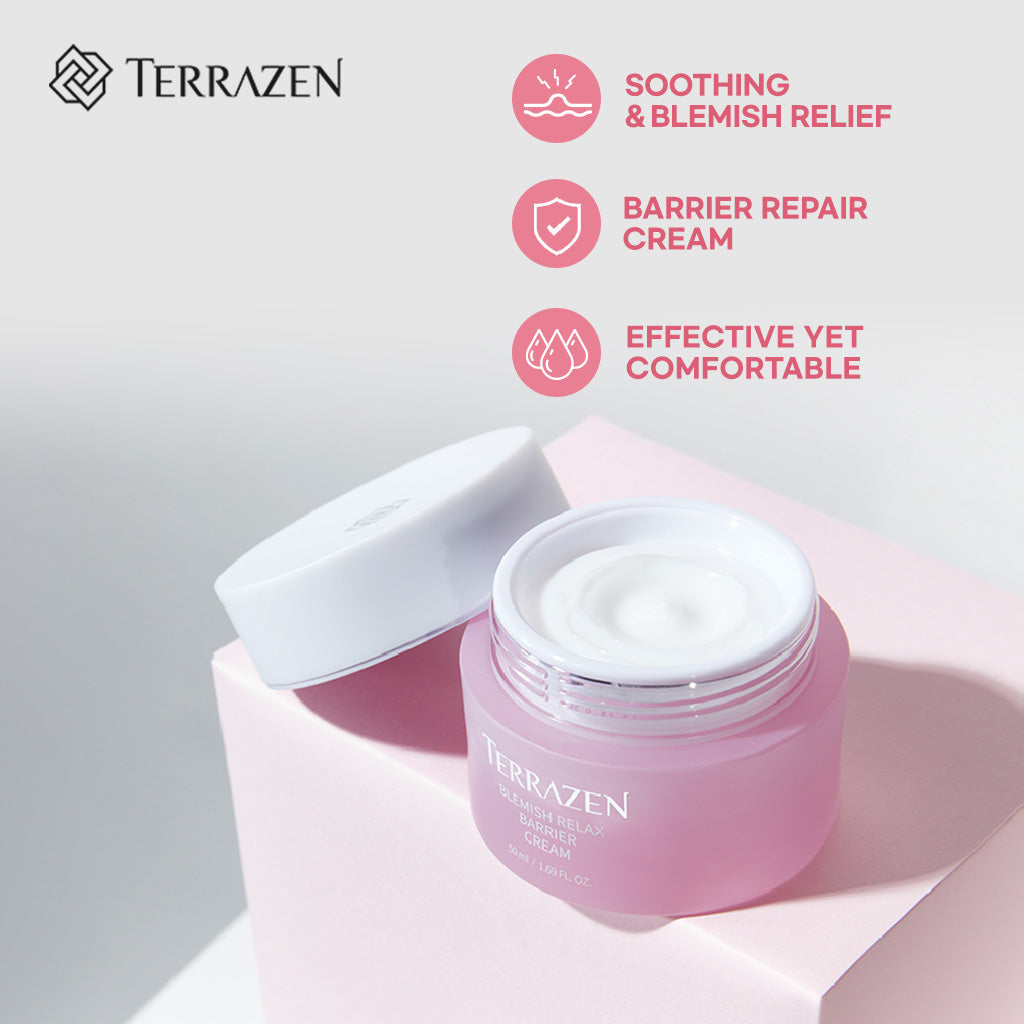 Terrazen Blemish Relax Barrier Cream 50ml - Clear Blemishes & Repair Sensitive Skin, Lightweight & Effective - Bloom Concept